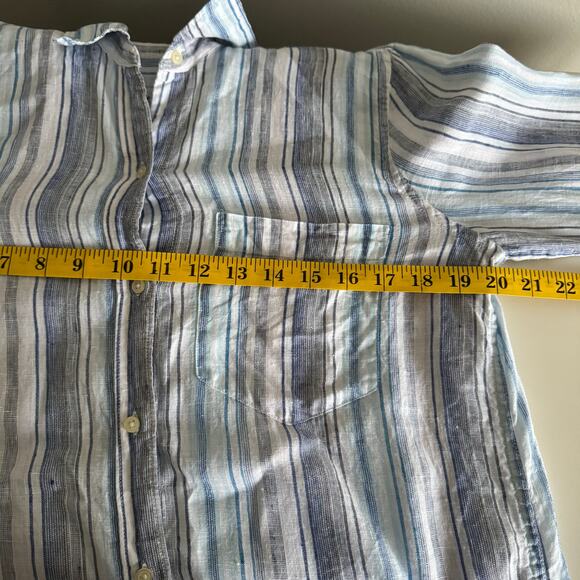 GAP Women's 100% Linen Top Size Small Striped Beachy Coastal Scandi Girl Blue - Picture 11 of 13
